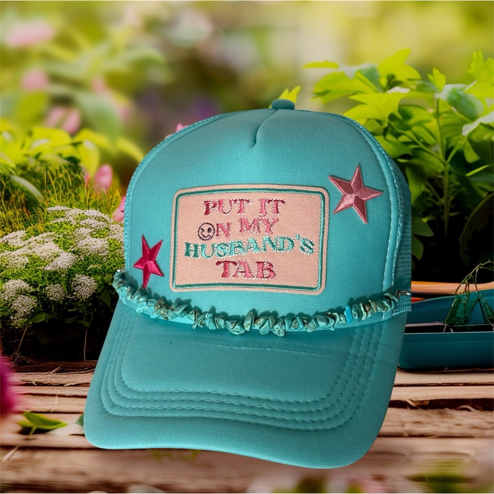 Put it on my husbands tab Teal Cap with Embroidered Stars